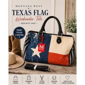 Montana West Texas Flag Canvas Weekender Travel Tote Bag NWT